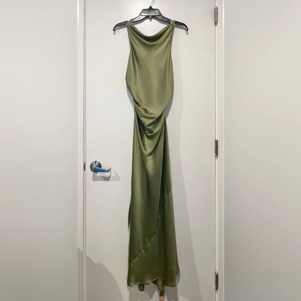 Reformation Casette Silk Dress, Artichoke 8, Occasion Wedding - Picture 7 of 9